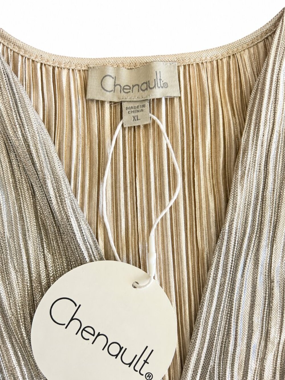 Chenault Gold Metallic Pleated Blouse NWT Loose Fit Elegant Top - Picture 4 of 5
